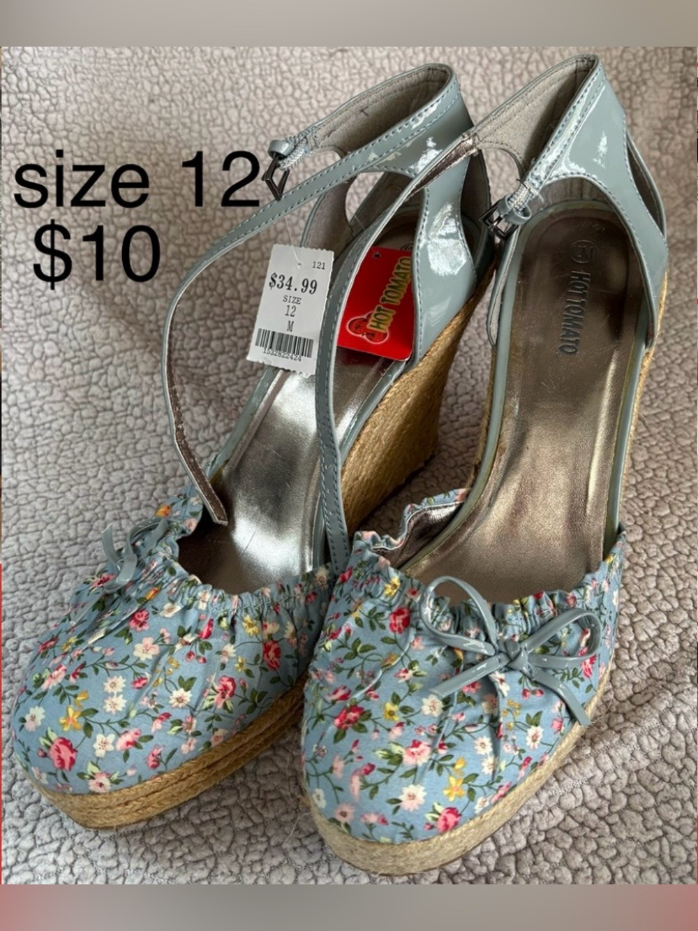 Kelsi Dagger Light Blue Floral Patent Ankle-Strap Wedges